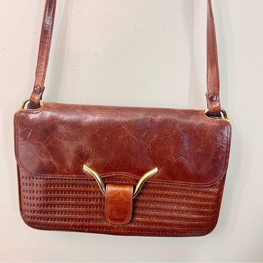 Vintage George Town Elegant Brown Leather Shoulder Bag/Crossbody